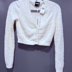 Katie J NYC White Fuzzy Sweater